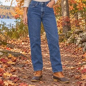 LL Bean Fleece Lined Jeans Womens Blue Relaxed Fit High Rise Denim 6 Reg